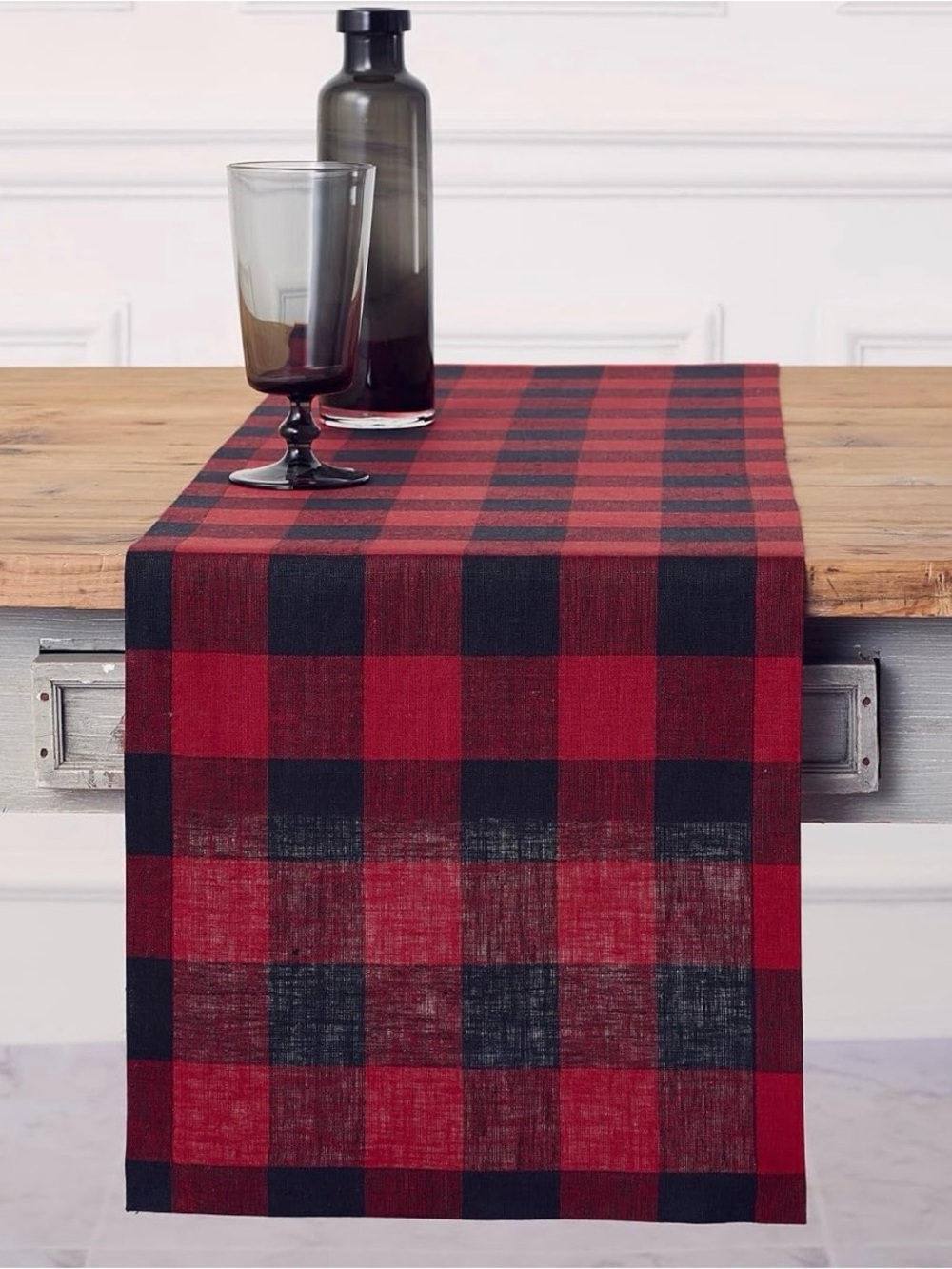 Red and Black Buffalo Plaid Table Runner, 14”x48”